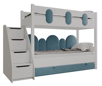 Кровать двухъярусная Астрит, белый/ велюр бирюзово-зеленый, без лестницы